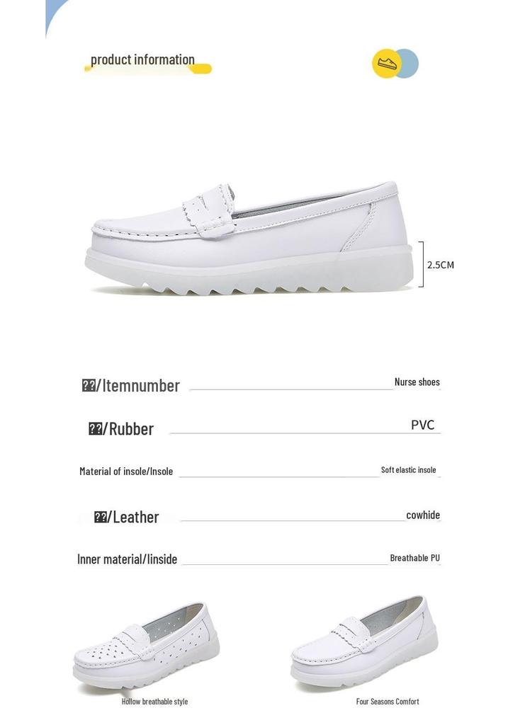 New Women's Summer Non-slip Genuine Leather Nurse Shoes - Thick Soft Sole, Comfortable & Breathable for Medical Work