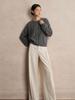 Women's Gray Sequin Stripe Round Neck Loose Knit Sweater - Autumn/Winter Style