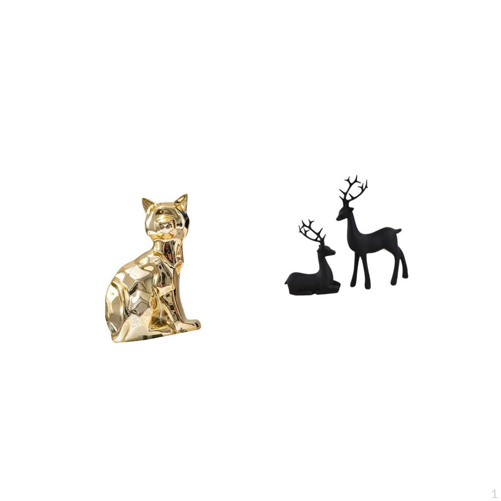 Cat Deer Statue Decorative Figurine Animal Sculpture Art Craft Ornament for Fireplace Tabletop