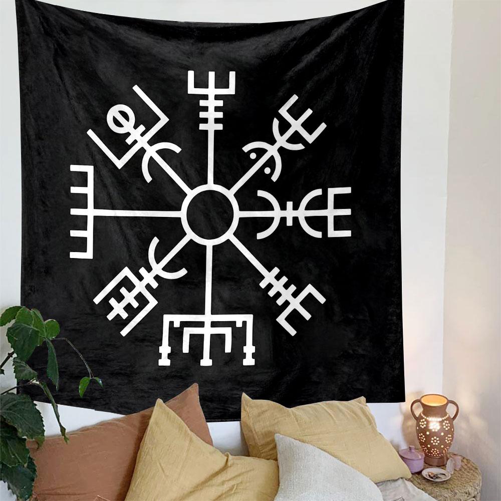 Viking Vegvisir Compass Symbol Design Patterned Tapestry Decorative Wall Hanging, Home Bedroom Living Room Decor