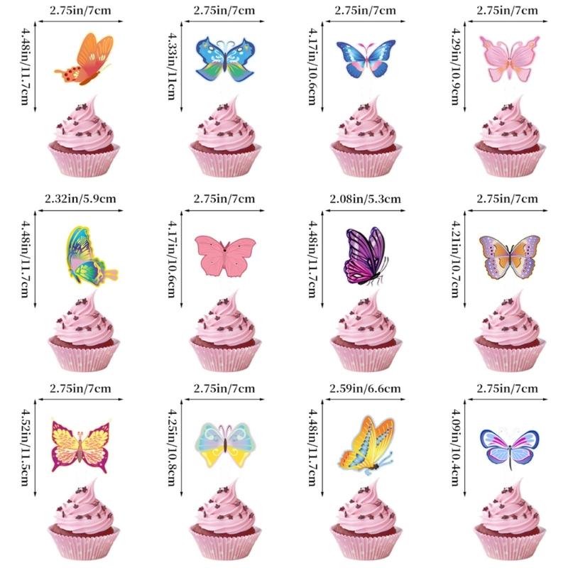 Butterfly Cake Toppers Set Party Supplies Hanging Swirls Colorful Banners Paper Texture for Creative Butterfly Dessert