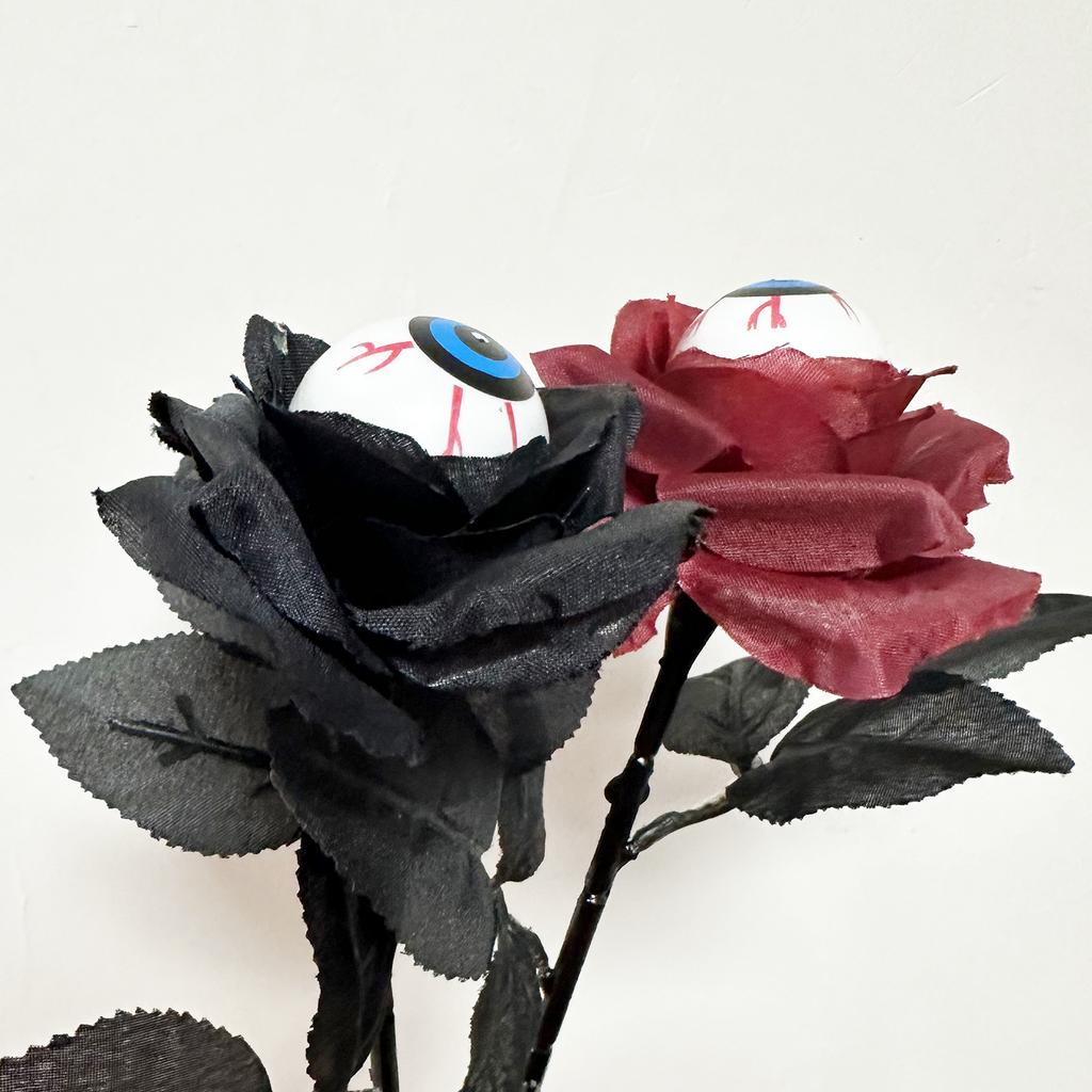 Horror Flower Rose Artificial Flower With Eyeball Halloween Supplies 41cm Black Fake Flower Cosplay Costume Accessories