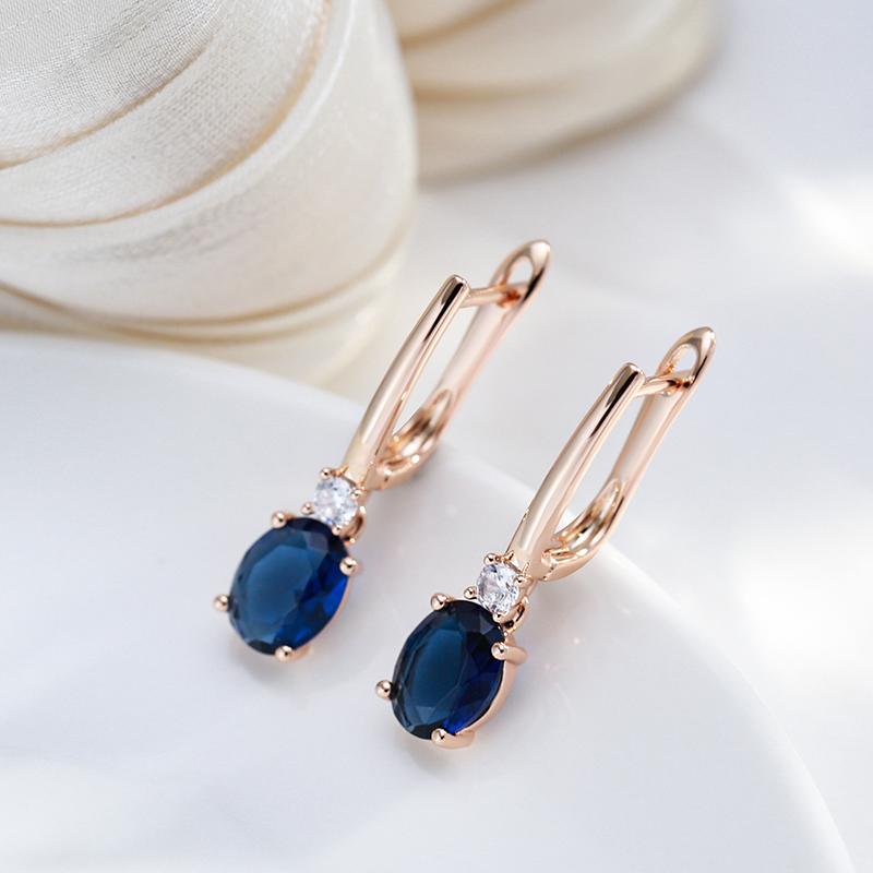 Oval Blue Zircon Dangle Earrings Gold Color Trendy Jewelry Women Luxury Accessories