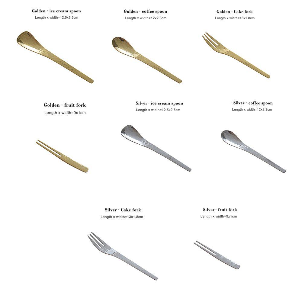 Handmade Metal Coffee Dessert 304 Stainless Steel Cake Teaspoon Stirring Spoon Fruit Fork Tableware