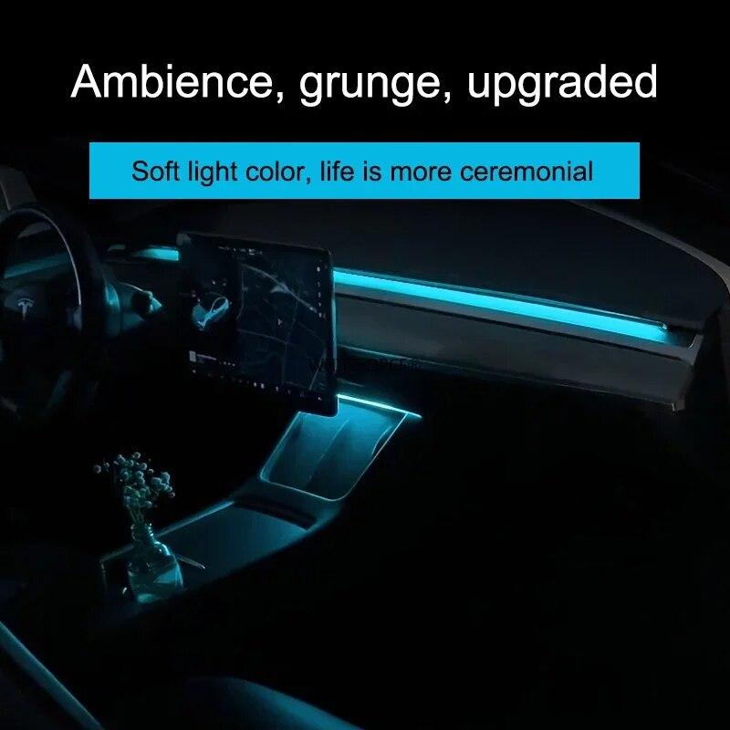For Tesla Model 3/Y 2017-2023 Streaming Ambient Light Dashboard Flow Light Remote/APP Control USB Ambient Strip Lamp Decoration