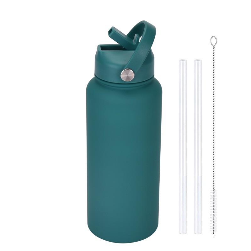 1L Stainless Steel Vacuum Insulated Water Bottle With Handle Straw Lid Outdoor Sports Travel