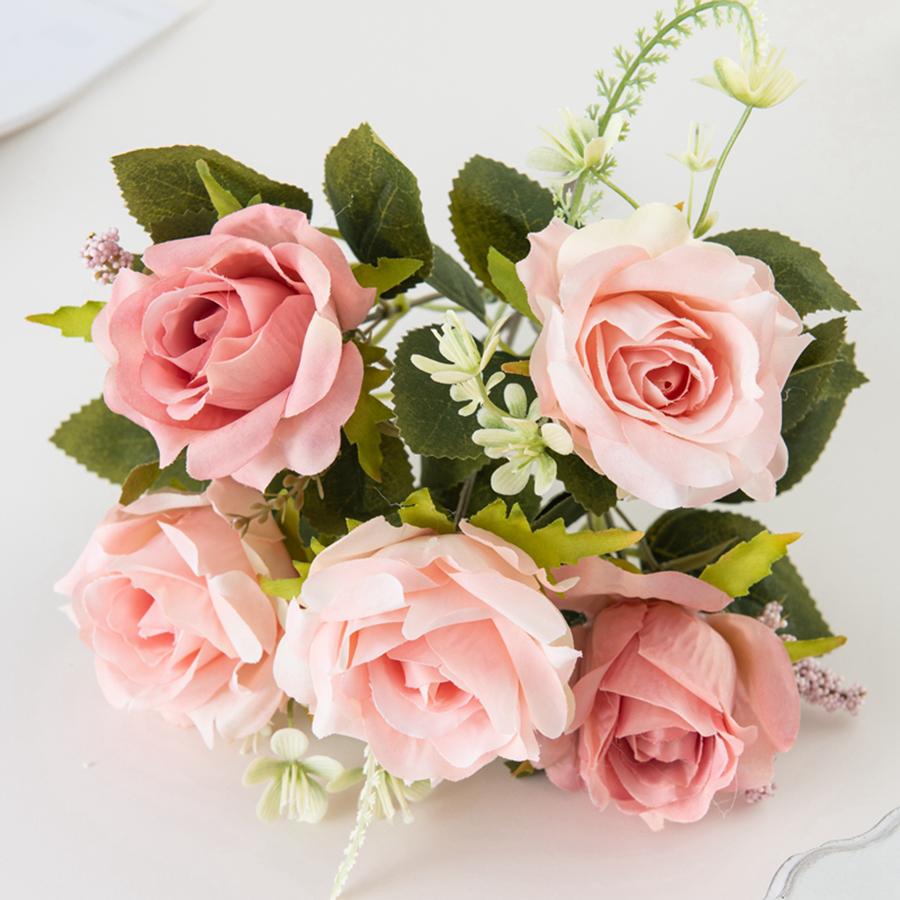 Artificial Flower 5 Head Silk Rose Wedding Brial Bouquet Valentine's Decor Home Room Garden Yard Scrapbooking Diy Gifts Products