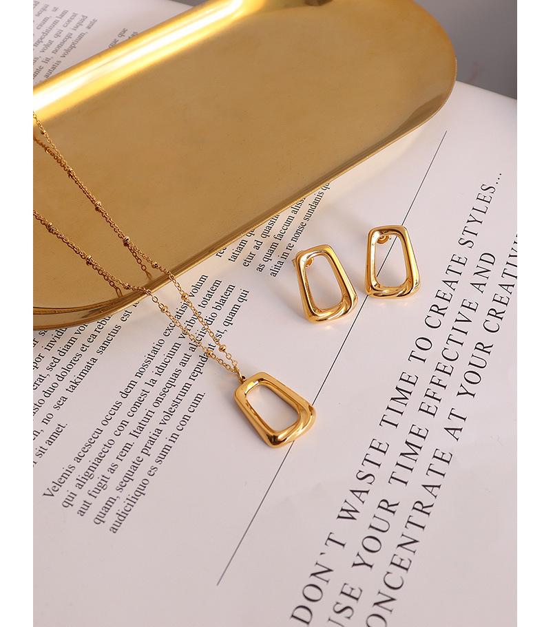 Marka French Geometric Square Necklace & Clavicle Chain Set with 18k Gold Titanium Steel Earrings Studs