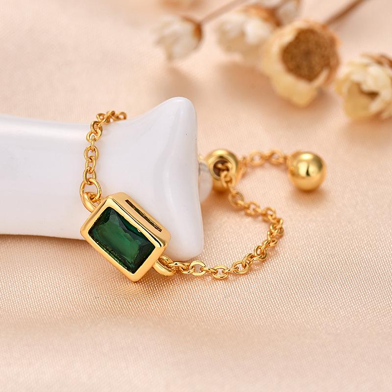 European Fashion Rectangle Zircon Crystal Adjustable Gold Ring