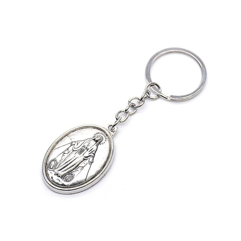 Ancient Oval Virgin Holy Father Saint Benedict Exorcism Ancient Silver Pendant Catholic Relic Keychain Religious Ornaments Church Gifts