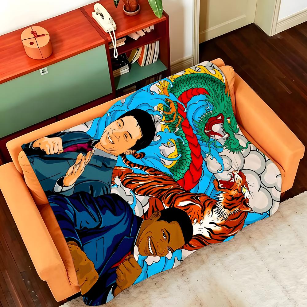 Celebrity J-Jackie C-Chan Throw Flannel Cozy Print Blanket, Portable, Durable Machine Washable Cute Cool