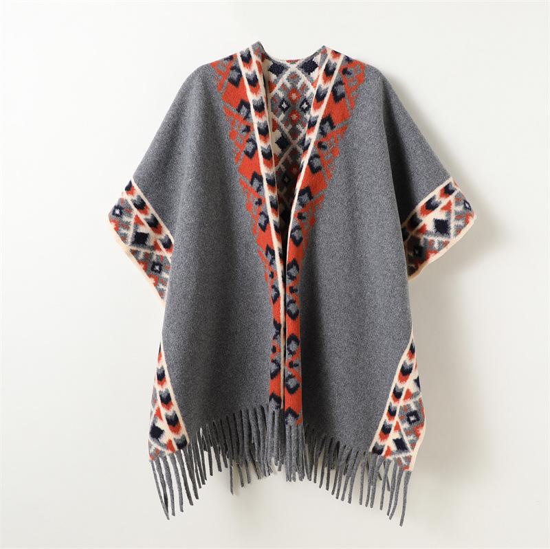 

Exotic Ethnic Style Autumn And Winter Men S And Women S Double-Sided Shawls With Imitation Cashmere High-End Warm Fringed Scarf Cape 168cm