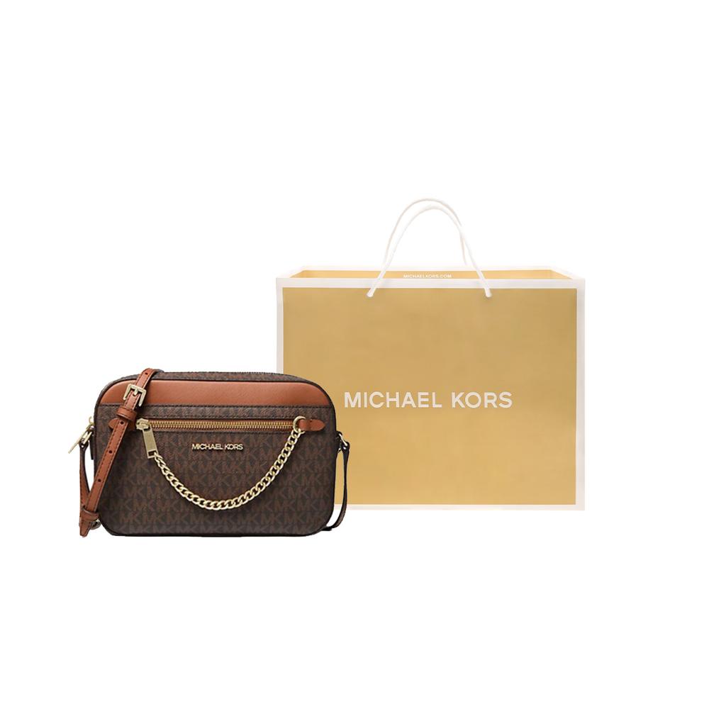 Michael Kors Mk Jet Set Monogramm Logo Kette PVC Leder Kamera Tasche Damen Umhängetasche Karamell Eichel 35S1GTTC9B-BROWN