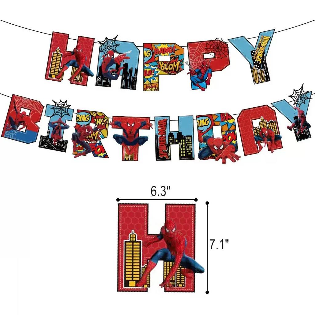 Spider-Man Birthday Party Decorations Set, Theme Banner Cake Topper Balloons, Kids Party Supplies