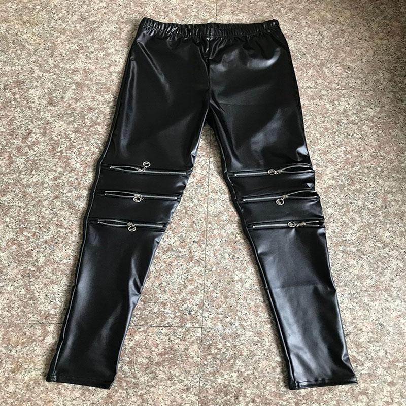 Classical Fit Slim Sexy Three Zipper Bright Leather Stretchy Leggings Pants