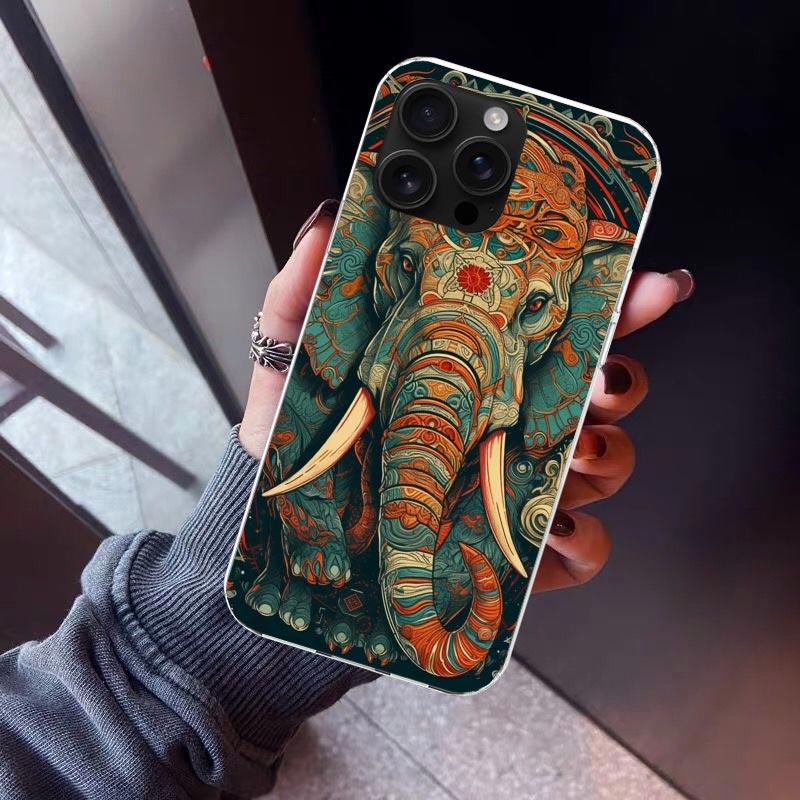 Elephant Mandala Aztec Phone Case For iPhone 17 Air 16 15 Pro Max 14 Plus 13 Mini 12 11 Cover 7 8 SE Silicone Shell Print Fundas