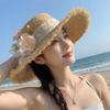 Wide Brim Lace Flower Straw Hat Boho UV Protection Cap Comfortable To Wear Weave Flat Cap  Travel