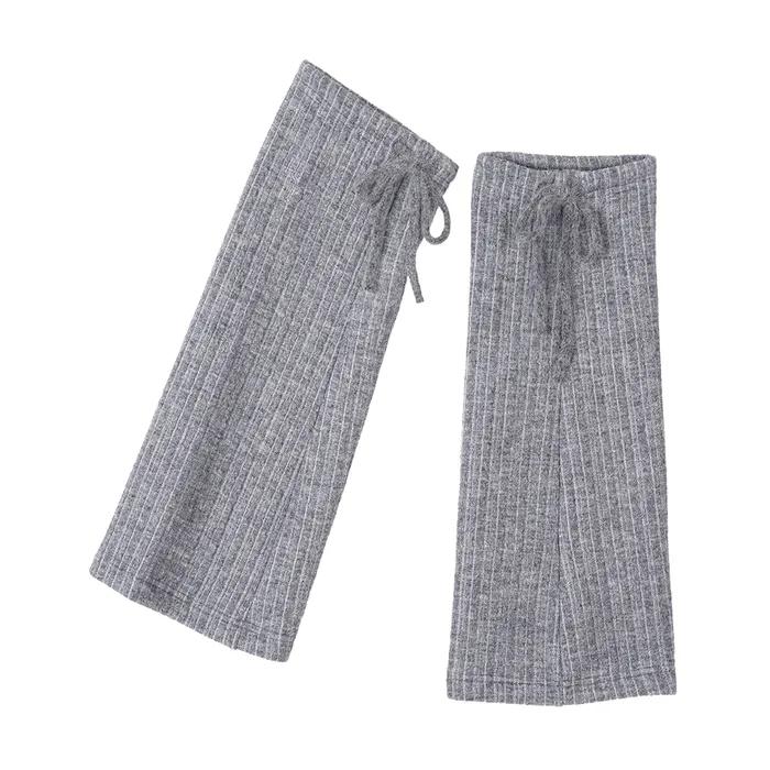Ribbon Ribbed Boucle Leg Warmers_Gray