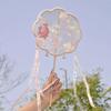 New Vintage-Style Round Fan with Pearl Embroidery, Unique-Shaped Fan for Photo Shoots in Scenic Spots, Hanfu Accessory, Eight-Petal Round Fan