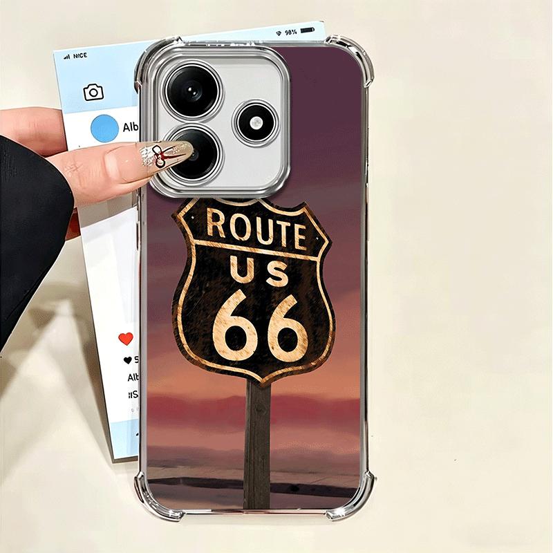 America Route 66 Plating Phone Case For Xiaomi Poco X5 X6 X7 X8 Pro Max F8 Ultra F7 M8 M7 M5S Redmi 15C 15 14C 13C 13 X3 12C F6