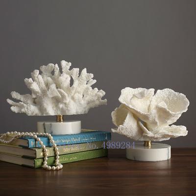 Criatividade Resina Coral Artificial Coral Artificial Artesanato Mobiliário Base Mármore Branco Decoração para Casa Simulação Animal