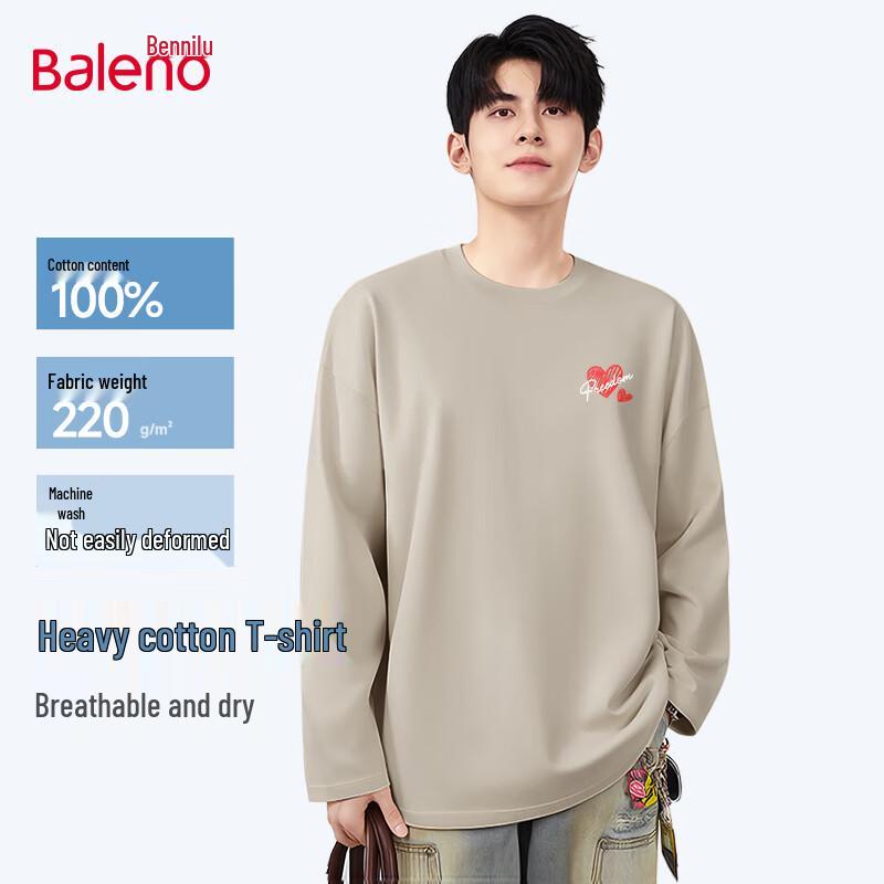 Baleno Men's 220g Heavyweight Long Sleeve T-Shirt with JPB Red Heart Print
