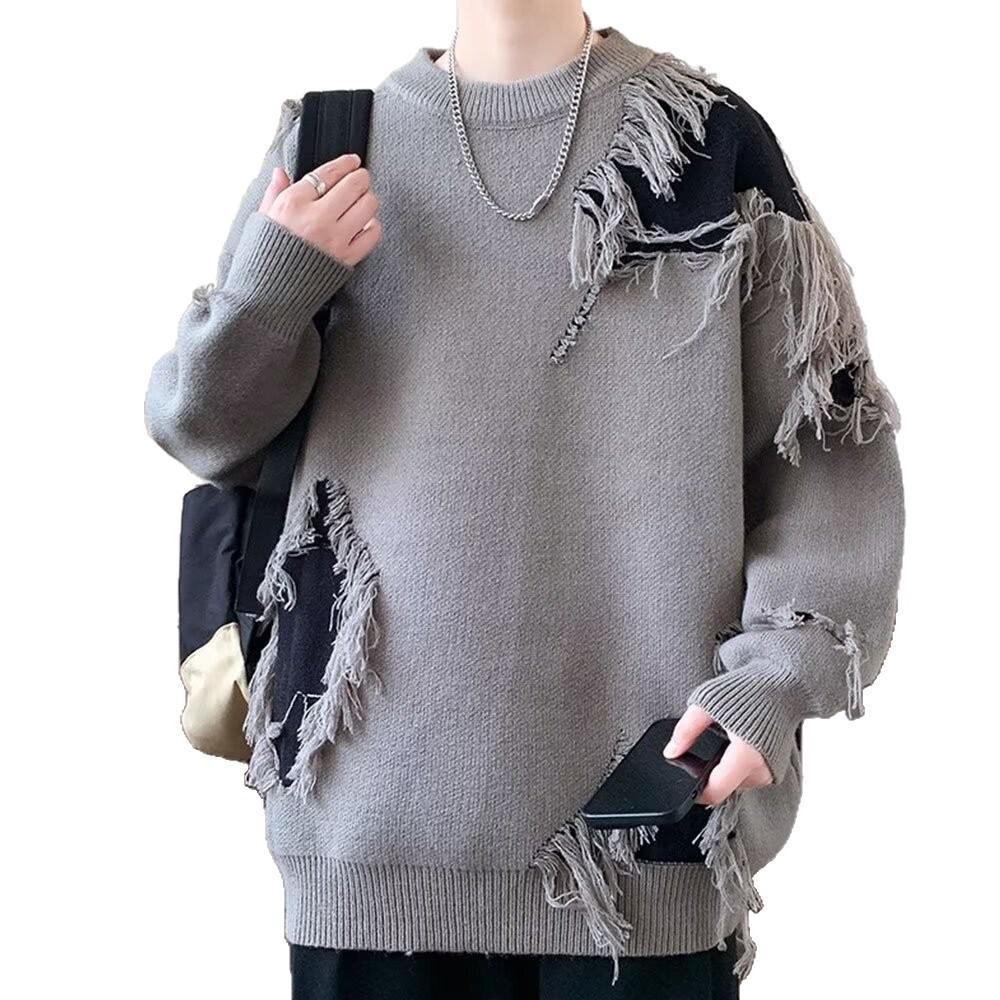 Unisex Trendy Ripped Knit Cardigan: Loose, Round Neck Sweater for Autumn/Winter