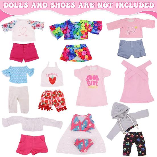 18 Pcs American 18 inch Doll Clothes,10 Sets Girl Doll Clothing and Accessories Outfits for 18 Inch Girl Doll,Including Dress,Shorts,Swimsuits (No