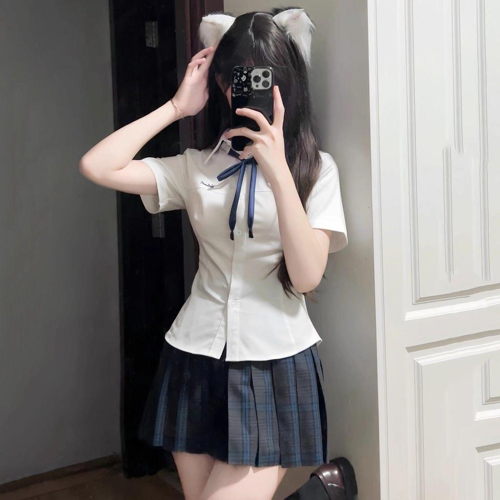 Kojima Women's Autumn Short-Sleeve Waist-Hugging Shirt - Japanese Academy Style