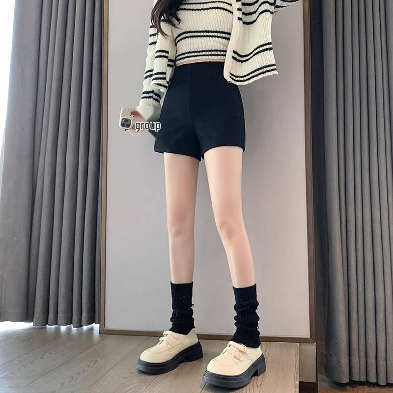 Women's Black High-Waist Slimming Suit Shorts - 2025 Summer Korean Style