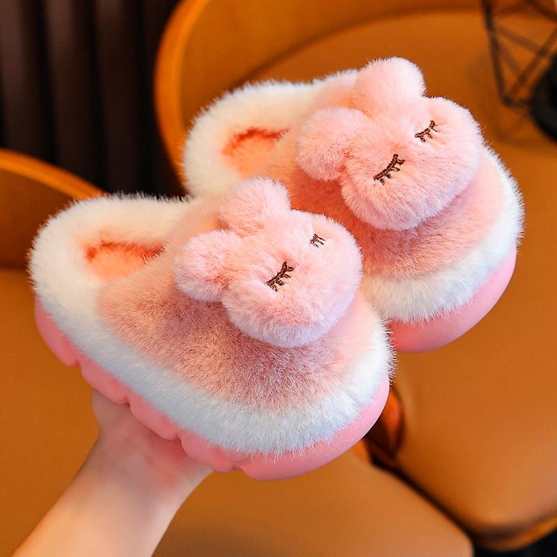 Children's Furry Cotton Slippers - Boys & Girls Half-Covered Warm Shoes for Autumn/Winter 2025