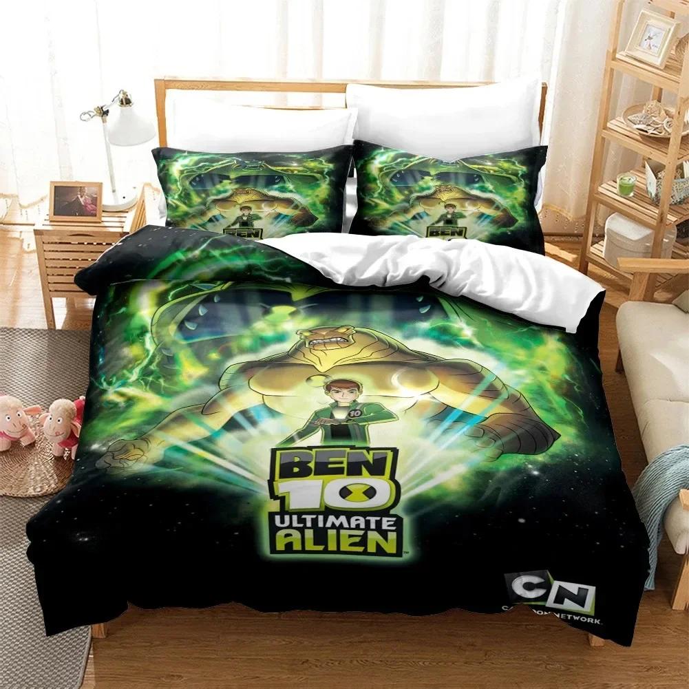 3D Cartoon Ben10 Bedding Set Print Bed Set With Pillowcase Bed Duvet Cover Soft Single Double Queen Super King Size Home Textile