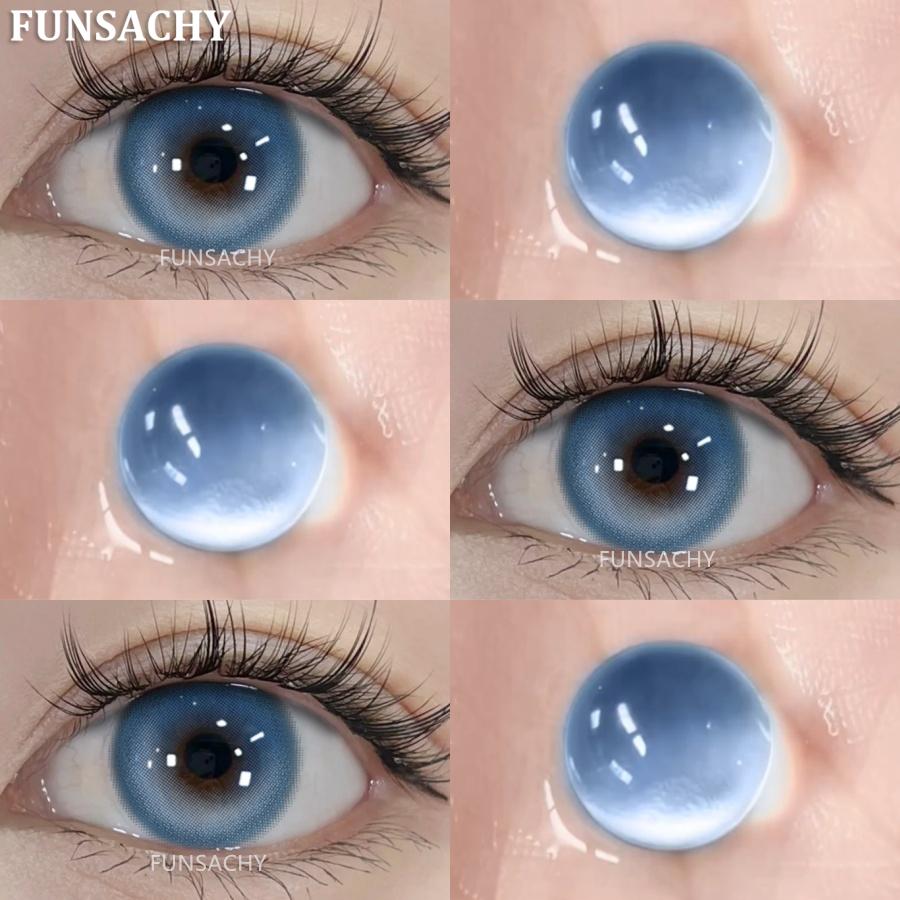 FUNSACHY2pcs Braune Farbige Kontaktlinsen mit Myopie 0~-8,00 Grad Jährliche Schönheit Kosmetische Make-Up Pupillen 14,5mm Blaue Augenlinse