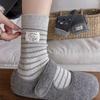 Grey-toned Autumn and Winter Wool Embroidered Soft Striped Mid-calf Socks Polka Dot Socks Women's Pile Socks