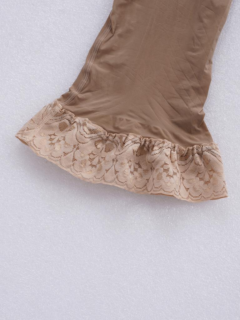 Womens High Waist Lace Patchwork Pencil Skirt Glossy Stretchy Fabric Semi Sheer Bodycon Skirt