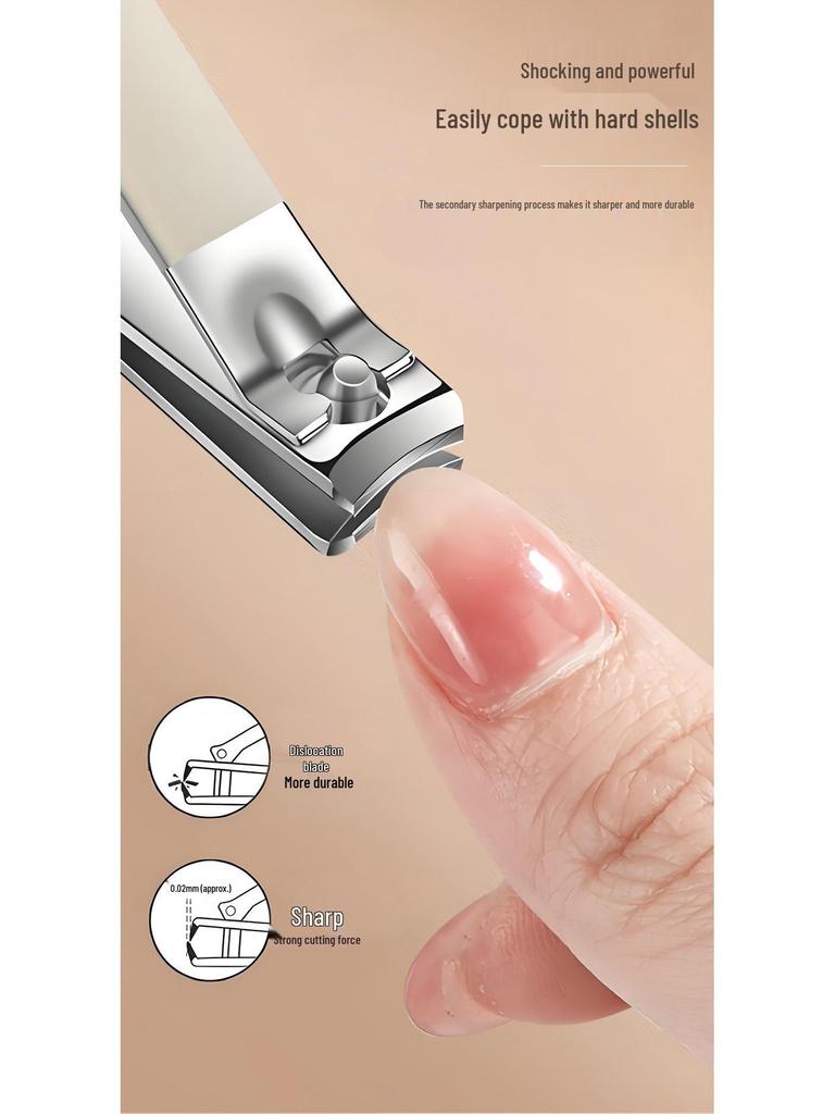 Splash-Proof Nail Clipper Set with Leather Case & Cuticle Pusher - Unisex Manicure Tools