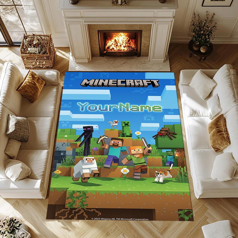 Minecraft 57 Customize Text Floor Rug Office Rug Suitable for Outdoor Balcony Dining Room Bedrooms Antislip Carpet Anime Office Decor