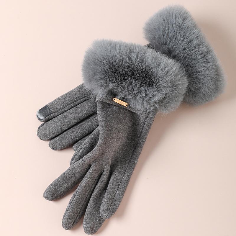 Warm Gloves for Women In Autumn and Winter Outdoor Riding Cold Proof Thickened Plush Velvet Cute Bow Develvet Touch Screen Gloves