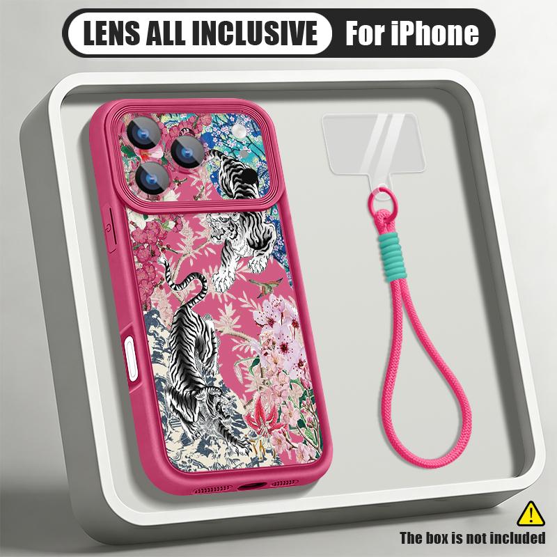 Flowers Leaves Print Lanyard Case For iPhone 18 Pro Max Shockproof Bumper Soft Silicone Cover For iPhone 17 16 15 14 13 Pro Max 17E