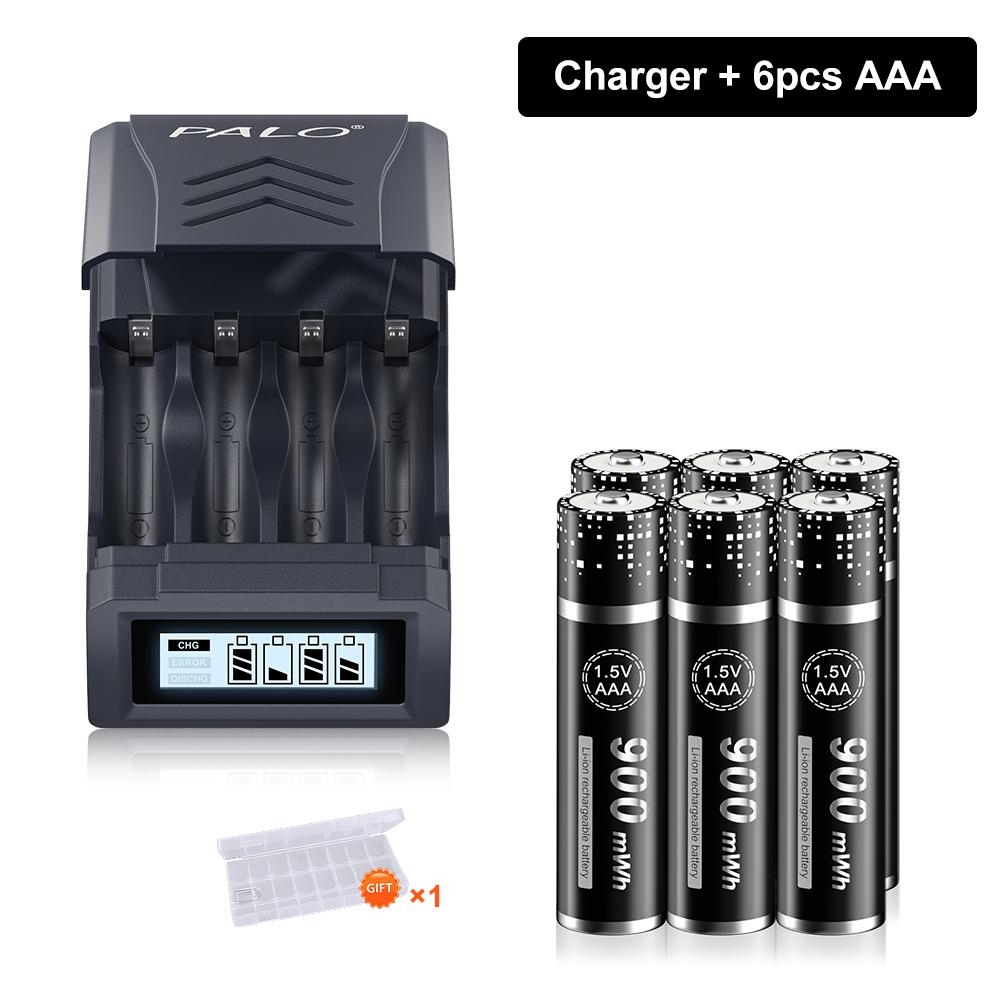 PALO 1.5V AAA Li-ion Rechargeable Battery  3A 1.5V 900mWh Lithium AAA  with 4 Slots LCD Charger For 1.5V AA  AAA  Li-ion  Battery