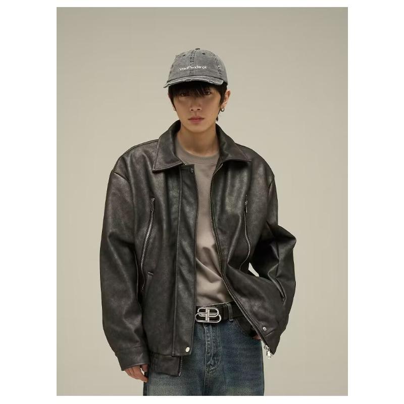 

Американская ретро-куртка в холодном стиле, мужская уличная модная брендовая куртка из искусственной кожи с потертостями, модная мужская и женская кожаная куртка в том же стиле L