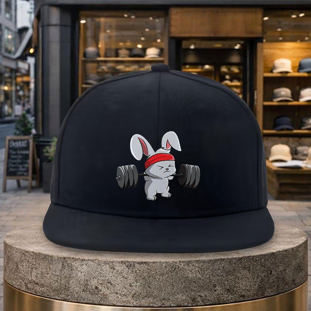 pc Adjustable Duckbill Baseball Cap with Weightlifting Rabbit Print Lightweight Flat Brim Hat Suitable for Golf Travel Hip
