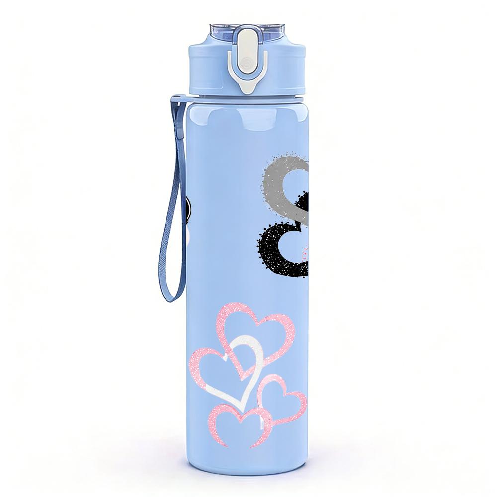 1PC Multi Outline Heart 750ml Color Plastic Sports Water Bottle Leakproof Flip Straw Lid Suitable for Sports Office Home Use