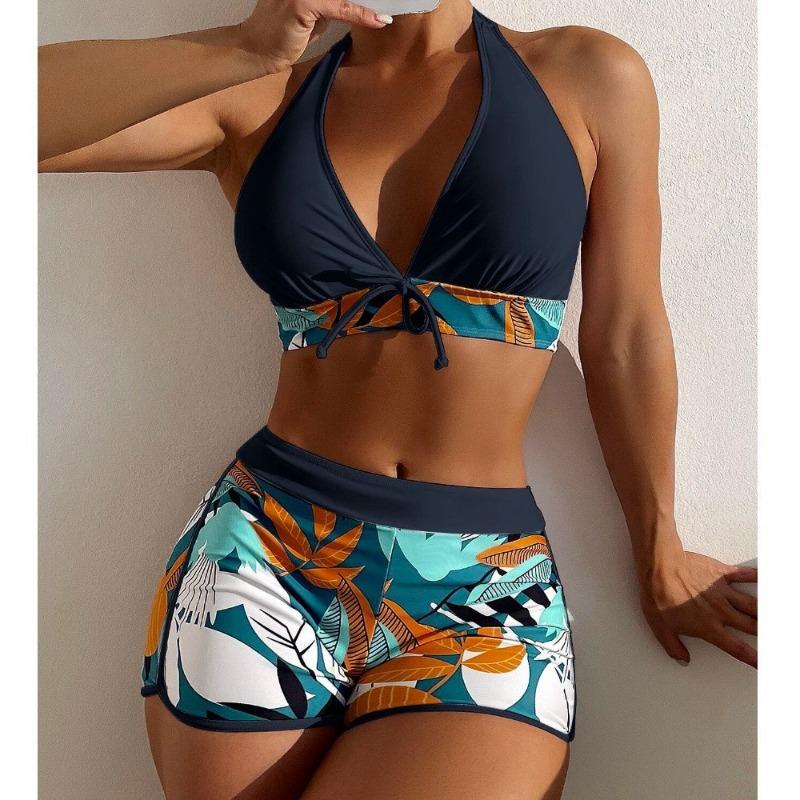 New split swimsuit women's deep, flat angle sports high waist print sexy bikini fashion sexy