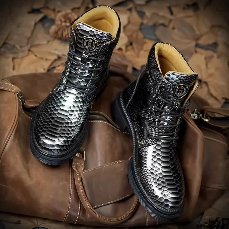 Fashion Men Chelsea Boots Business Pu Leather Slip on Vintage Snake Comfortable Ankle Boots Male Casual Boots Men Shoes