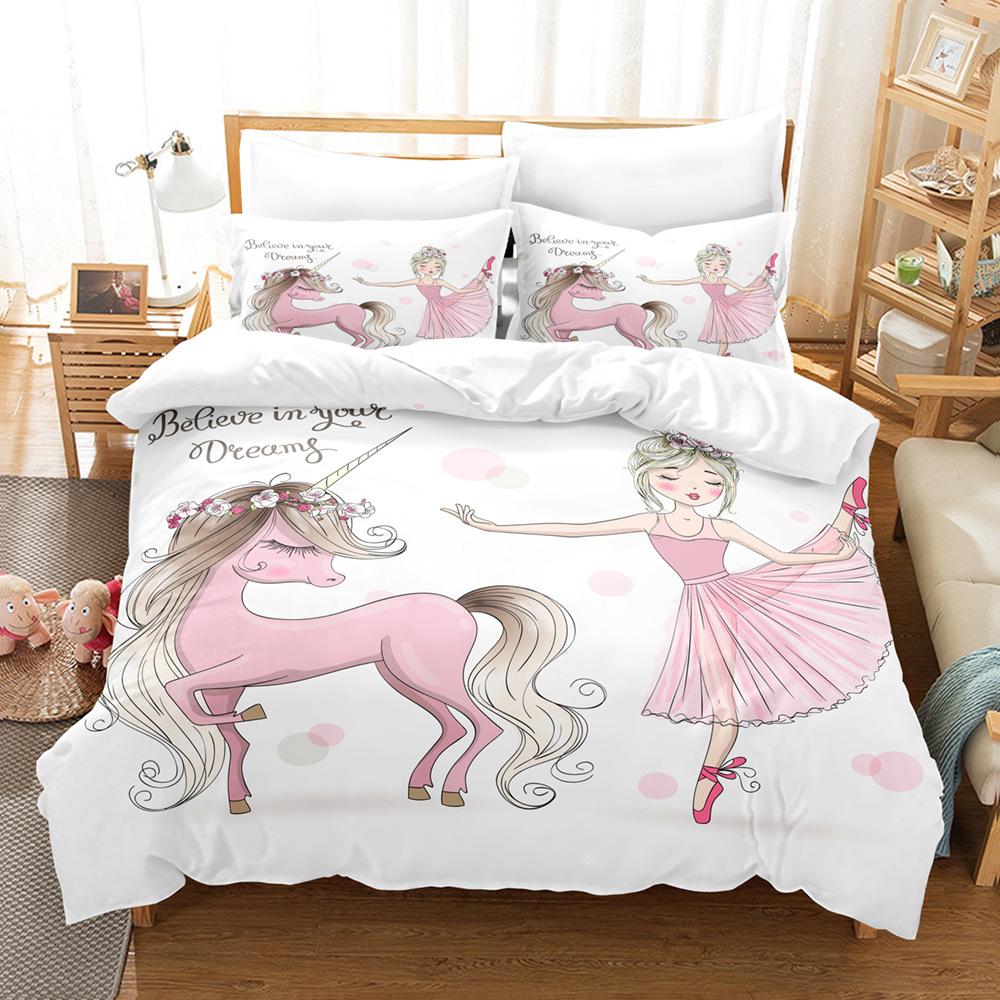 3D souprava ložního prádla pro dívčí pokoj Taneční dívčí povlak na peřinu 2/3dílný dárek k narozeninám AU140 * 210 v plné velikosti mikrovlákno Rychleschnoucí měkký bytový textil