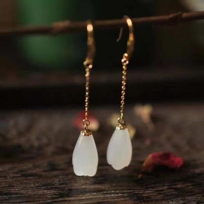New In   Natural Hotan White Yulan Flower Earrings for Women Fresh and Simple Long Earings Banquet Jewelry Gift