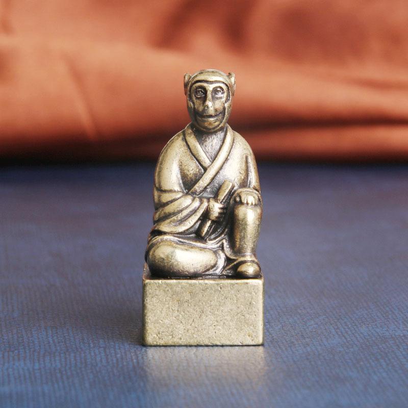Brass Zodiac Guardian God Desktop Ornament Wealth Attraction Copper Seal Study Room Decoration Old Copperware Wholesale
