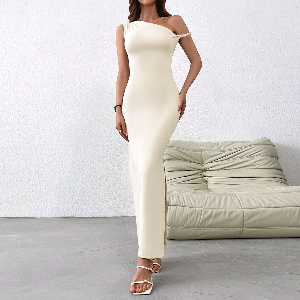 Women's Spring and Summer New Arrival Sexy Lady Style Slanted Collar Off-Shoulder Elegant Long Dress
