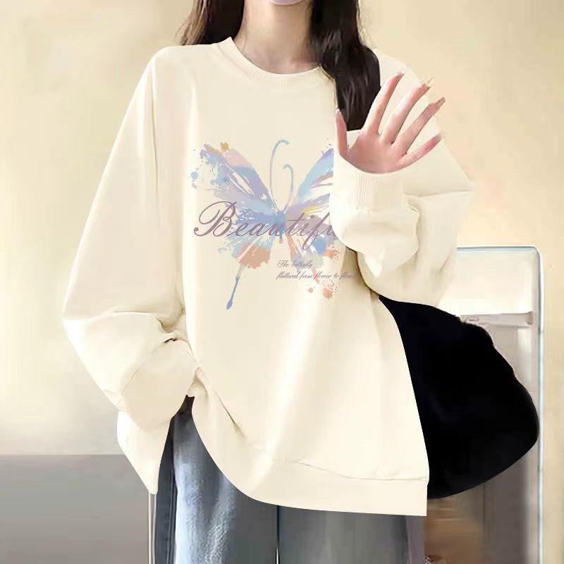 Korean Oversized Round Neck Sweatshirt - Unisex 2025 Autumn/Winter Velvet Long Sleeve Top